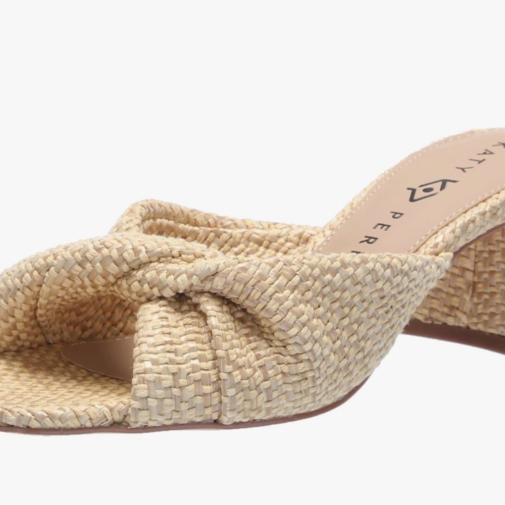 Katy Perry Tooliped twisted block raffia heel sandals Woven Block Heel Slide NEW - Picture 3 of 8